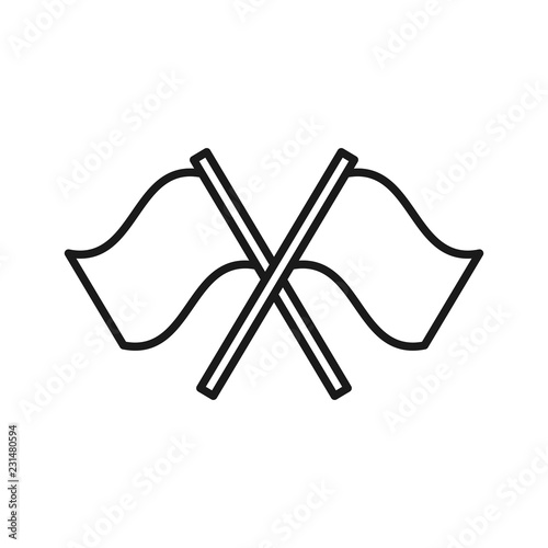 Black isolated outline icon of flags on white background. Line Icon of two waving pennants.