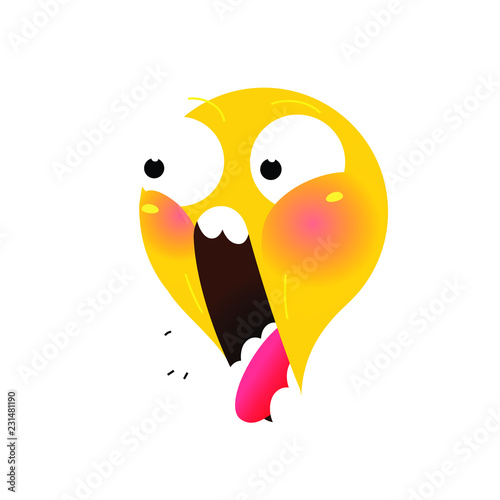 Yellow round head, face. Vector. Flat illustration of stylized human face. Round sign. Emoji yellow sad face. Symbol. Internet meme. What's happening? WTF.