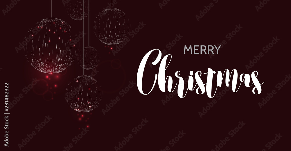 Fototapeta premium Merry christmas black background. Glow Christmas ball design greeting card. Vector illustration