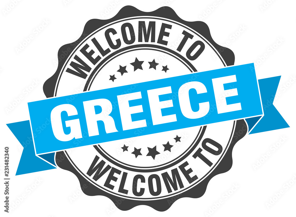 Fototapeta premium Greece round ribbon seal