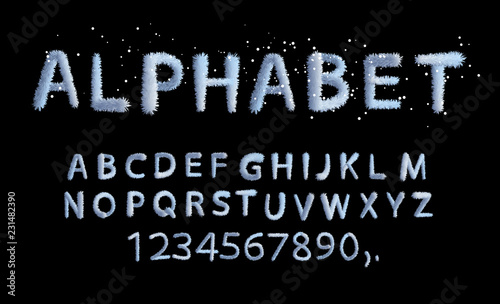 Vector winter soft fluffy alphabet cartoon style