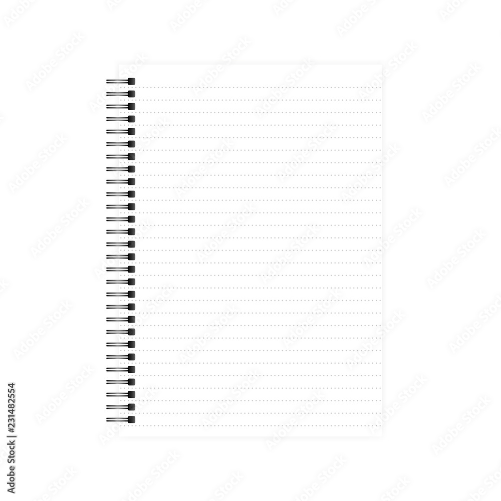 Wire spiral dot lined note book realistic vector mock-up Wire spiral dot lined note book realistic vector mock-up