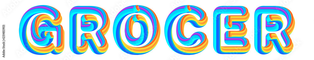 Grocer - colorful text written on white background Grocer - colorful text written on white background