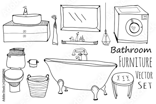 Hand drawn bathroom furniture. Vector set