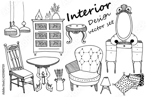 Creative graphic furniture set. Vector elements