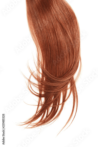 Henna hair, isolated on white background. Long and disheveled ponytail