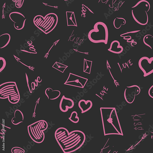 Seamless pattern for Valentine's Day. Gray and pink tones.