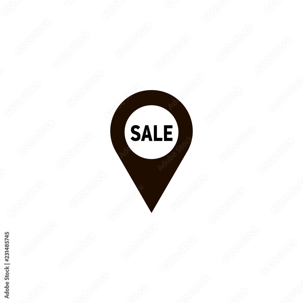 Map pointer with sale location sign icon. flat design Map pointer with sale location sign icon. flat design