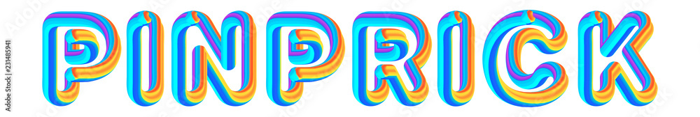 Pinprick - colorful text written on white background Pinprick - colorful text written on white background