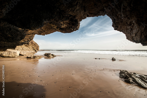 view from a cave on the Atlantic coast near Essaouira, Morocco