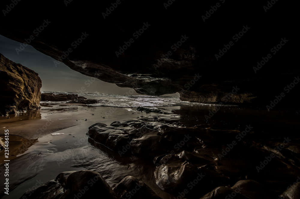 Obraz premium view from a cave on the Atlantic coast near Essaouira, Morocco