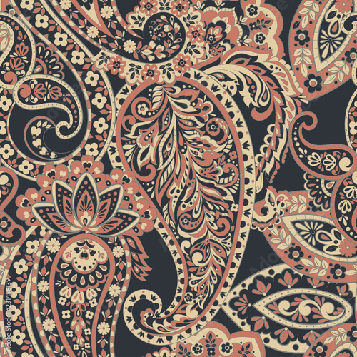 paisley floral vector illustration in damask style. seamless background