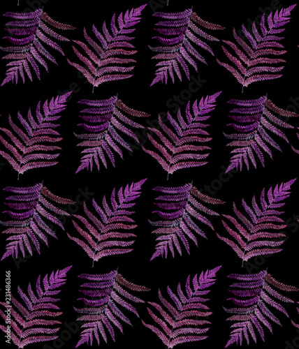 Fototapeta Naklejka Na Ścianę i Meble -  fern watercolor seamless pattern on black