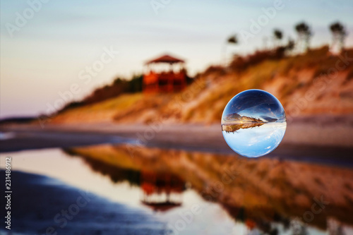 beautiful transparent glass ball flips the view upside down