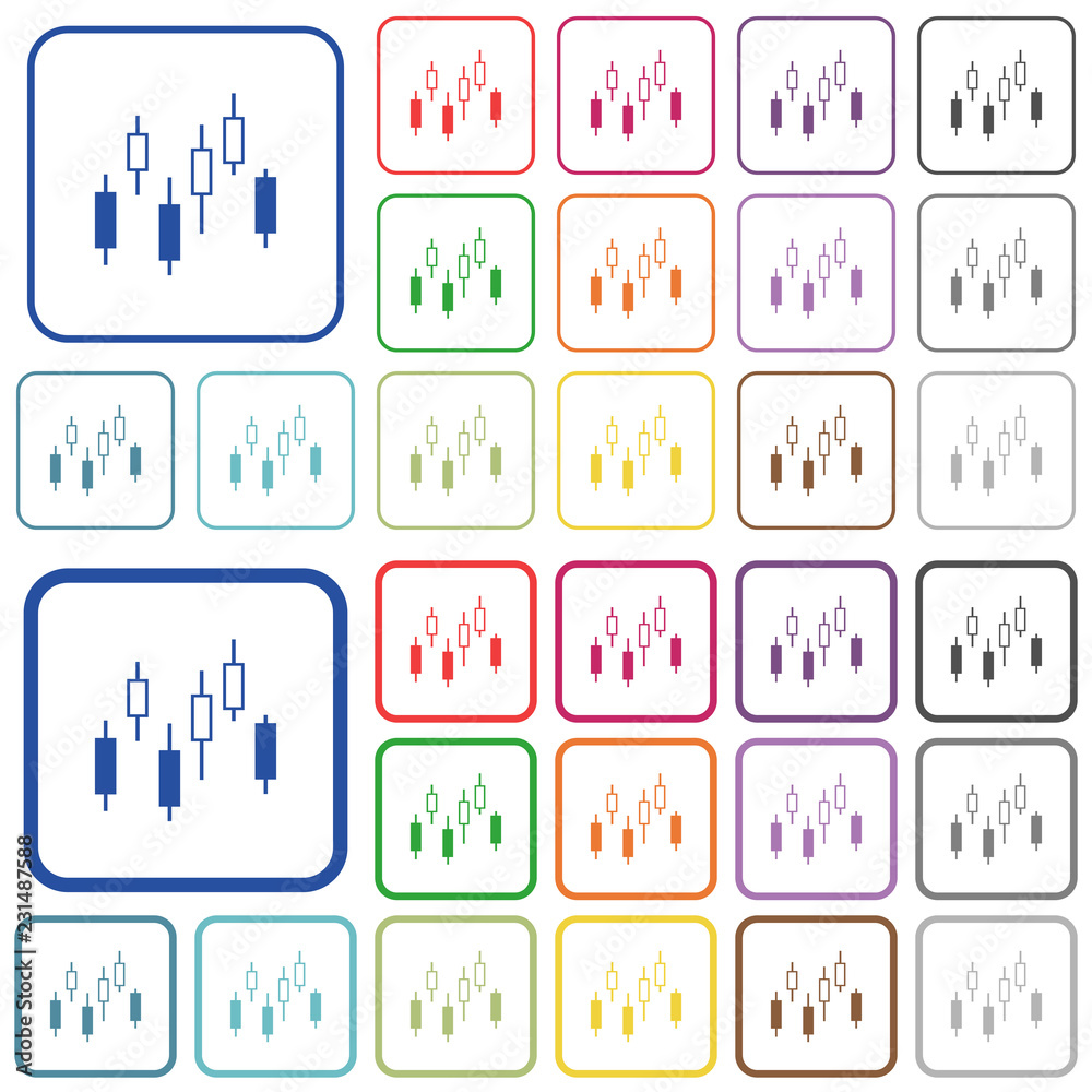 Fototapeta premium Candlestick chart outlined flat color icons