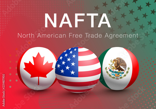 Vector Flags of NAFTA Countries in the form of a ball. Canada, United States of America and Mexico. Political and economic agreement photo