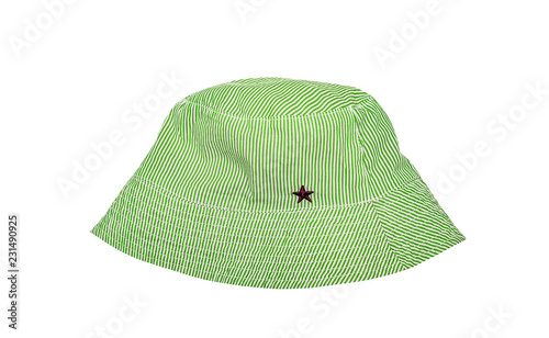 Green summer cotton Panama striped with star. Isolated on white.