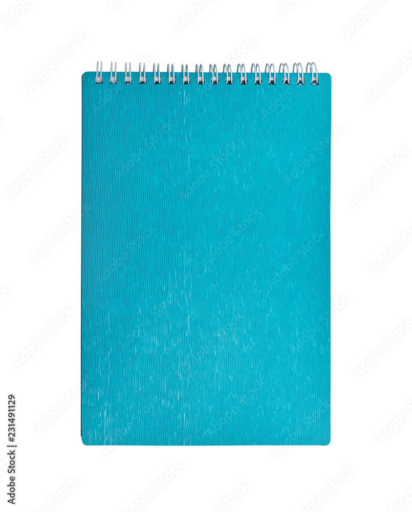 Turquoise notepad with spring isolated on white background. Turquoise notepad with spring isolated on white background.