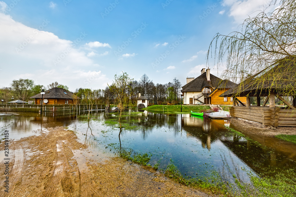 Fototapeta premium Spring flood of the River Lesnaya. Brest region, Belarus.