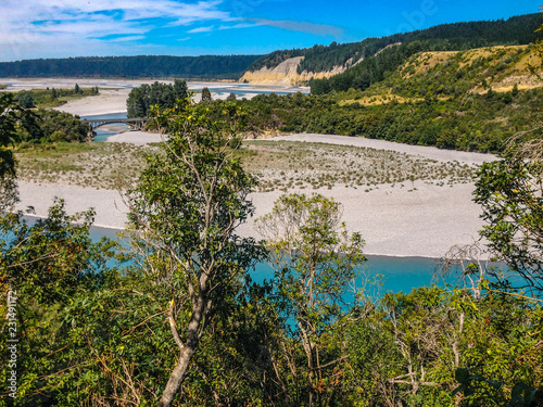 picturesque Rakaia Gorge and Rakaia River on the South Island of New Zealand photo