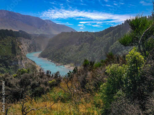 picturesque Rakaia Gorge and Rakaia River on the South Island of New Zealand