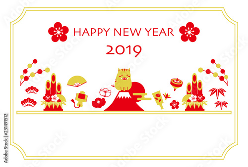 2019年　亥年　年賀状　テンプレート