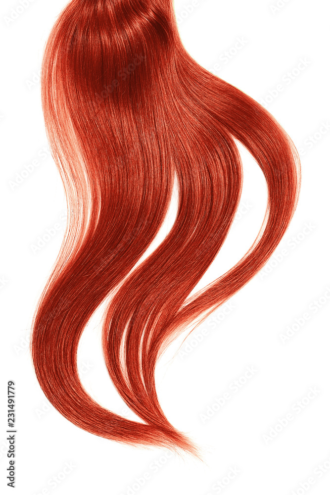 Curl of natural red hair on white background Curl of natural red hair on white background