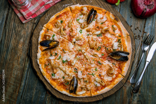 Pizza with seafood