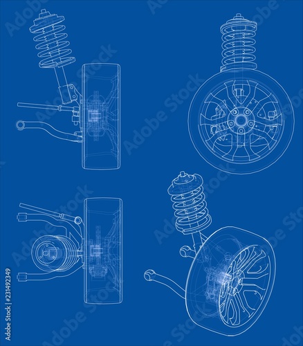 Car suspension with wheel tire and shock absorber