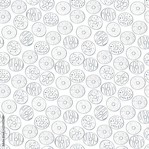 Doughnut. Background, wallpaper, texture. Plain. Sketch. Seamless