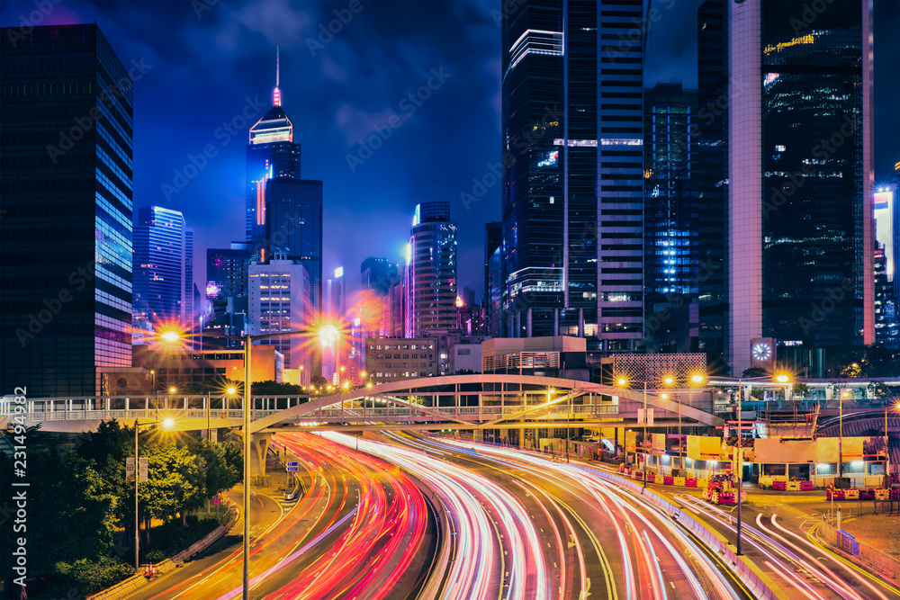 Fototapeta premium Street traffic in Hong Kong at night