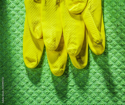 Protective gloves on cleaning dishcloth