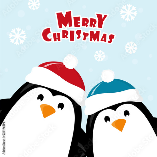 Christmas card with penguins