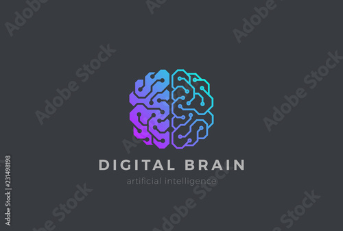 Fototapete Brain Artificial Intelligence Logo design vector. AI Brainstorm