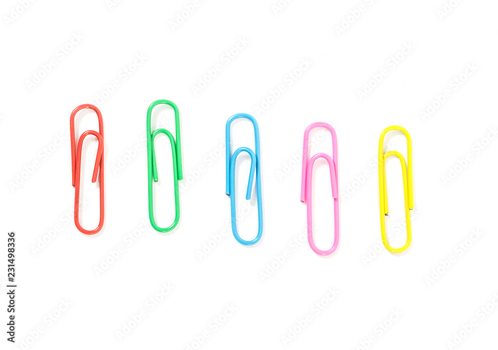 Colored paperclips isolated on white background Colored paperclips isolated on white background