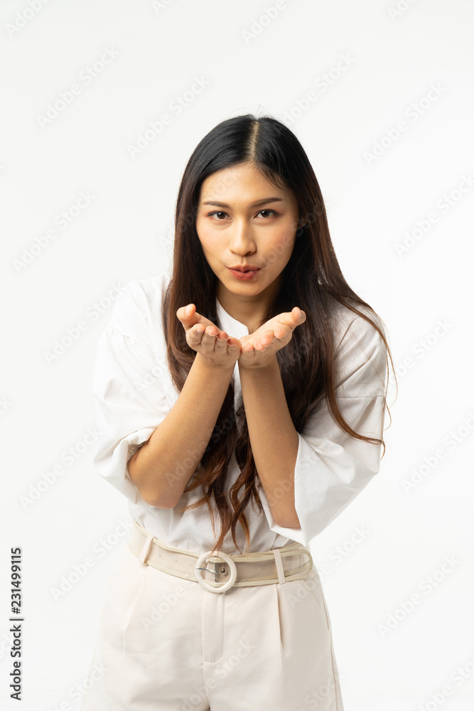 Business asian woman isolated on white. Young beautiful arab woman over isolated background happy face smiling Positive person. Business asian woman isolated on white. Young beautiful arab woman over isolated background happy face smiling Positive person.