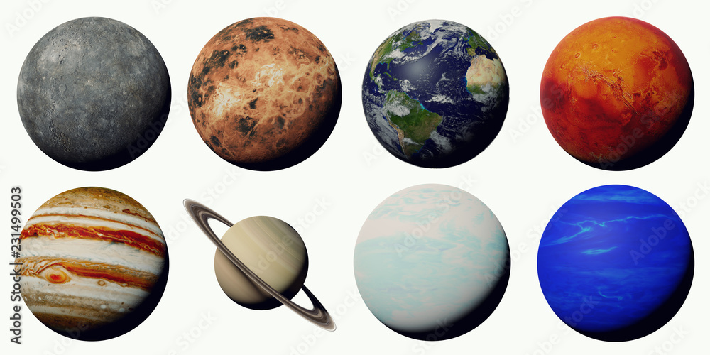 Obraz premium planety Układu Słonecznego na białym tle