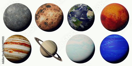 the planets of the solar system isolated on white background