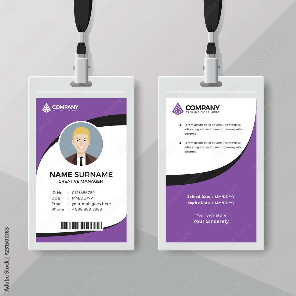 Stylish purple ID card design template Stock Vector | Adobe Stock
