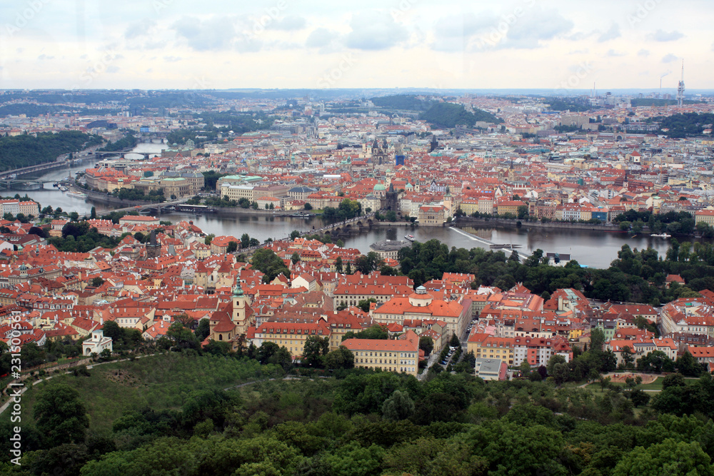 View from the observation deck on roofs of Prague and the Vlatva River