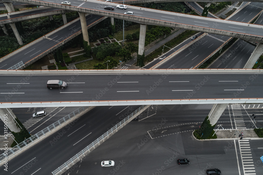 Aerial view of highway and overpass Aerial view of highway and overpass