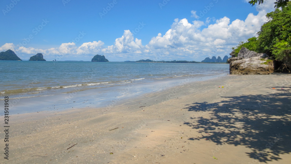 beautiful sea mountain and island landscape scene at Pak Meng Beach Trang province,Thailand