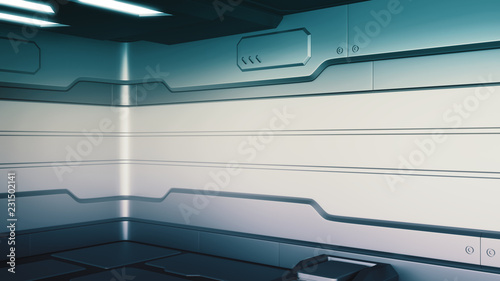 Sci-Fi grunge damaged metallic corridor background 3d render