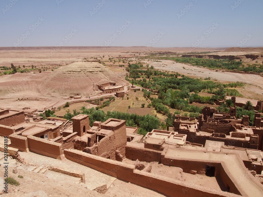 Center of Ait Benhaddou (Ksar of Ait-Ben-Haddou)old town in the Sahara Desert in Morocco, UNESCO World Heritage