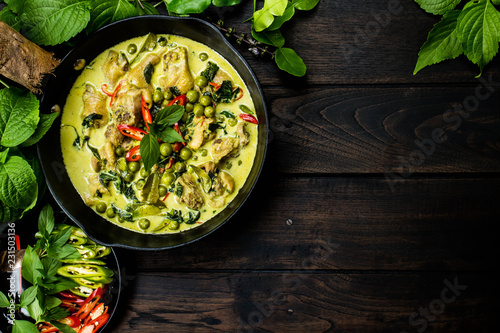 Chicken Green Curry: It is a central Thai variety of curry. (Horizontal image)