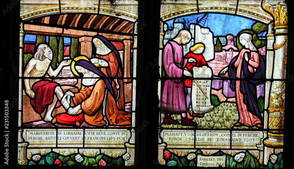 Stained Glass of the Countesses of Perche in Notre Dame church of Mortagne