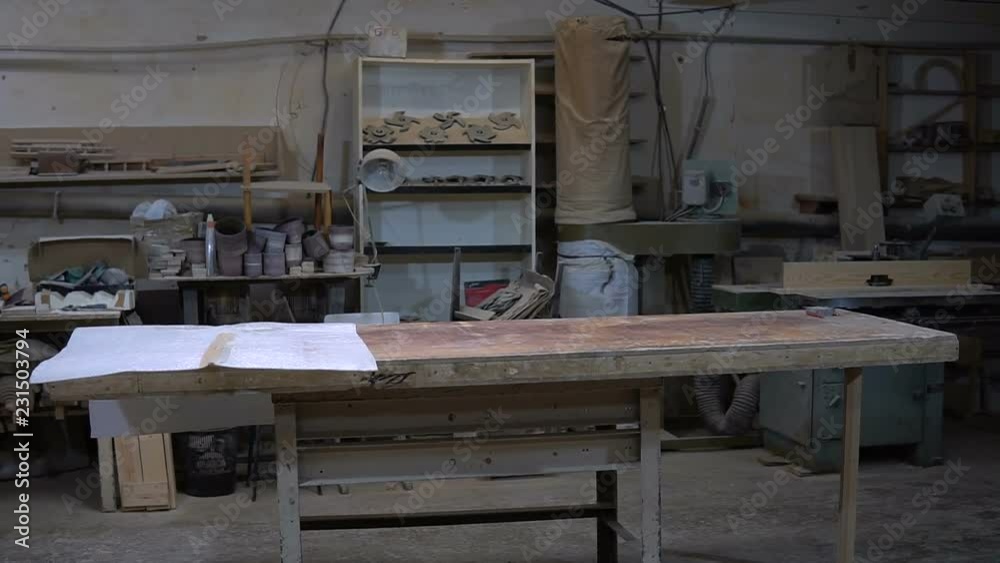 Craft Carpentry Workshop. Working place for wood processing Craft Carpentry Workshop. Working place for wood processing