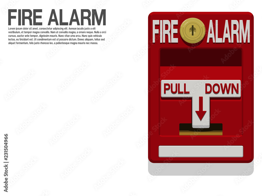 Isolate fire alarm switch (manual pull down type) on transparent background