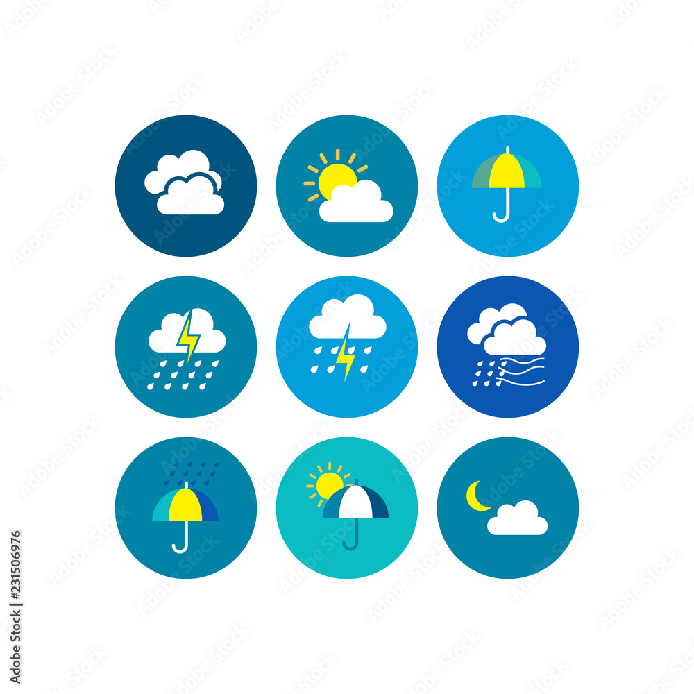 Set of Weather vector flat icons designs Set of Weather vector flat icons designs