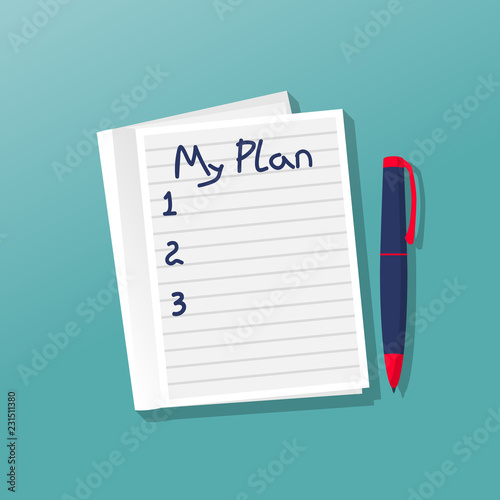 Notebook with my plan. Personal planning. Motivation, goals in life. Vector illustration flat design. Isolated on background. Notepadpad template. Blank notebook with a list. Scratchpad blank.